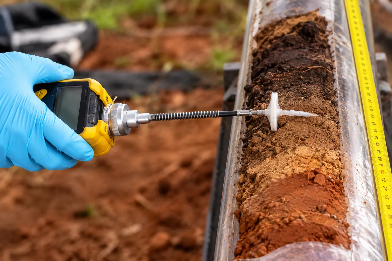 Medição de gases em testemunho de solo